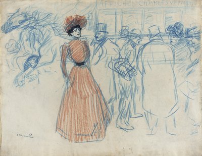 Kvinde ved busstoppestedet af Théophile Alexandre Steinlen