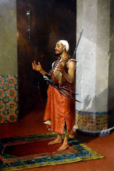 Tyrkisk vagt beder, slutningen af det 19.-begyndelsen af det 20. århundrede (olie på lærred) af Theophile Marie Francois Lybaert