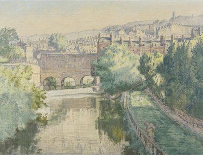 Pulteney Bridge over Avon ved Bath af Therese Lessore