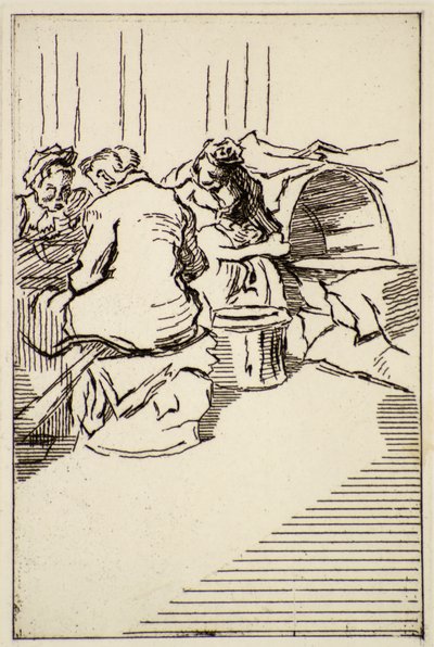 Three Women Seated, 20. århundrede (radering) af Therese Lessore