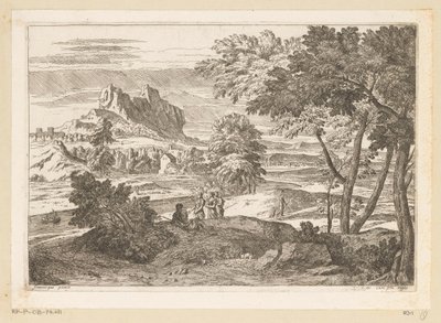 Arkadisk landskab med figurer og kaniner Suite de Paysages (serietitel) af Théodore