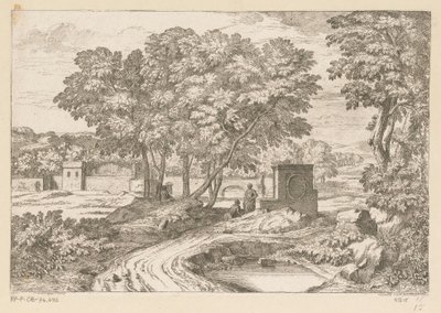 Arkadisk landskab med to kvinder ved et springvand Suite de Paysages (serietitel) af Théodore