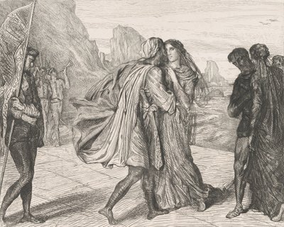 O my fair warrior!: Plade 5 fra Othello Act 2, Scene 1, ætset 1844, genoptrykt 1900. af Théodore Chassériau
