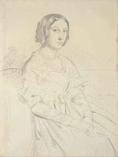 Portræt af en ung kvinde, siddende tre fjerdedele til venstre, 1839-1856 af Théodore Chassériau