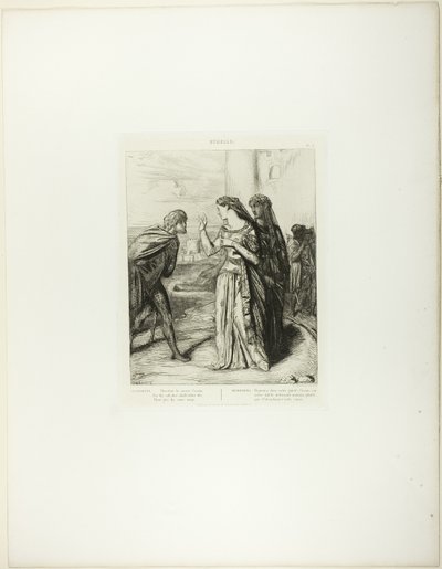 Vær derfor Merry Cassio, plade 6 (3. akt, scene 3) fra Othello af Théodore Chassériau