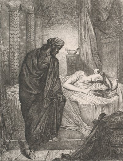 Alligevel må hun dø: plade 11 fra Othello Act 5, Scene 2, ætset 1844, genoptrykt 1900. af Théodore Chassériau