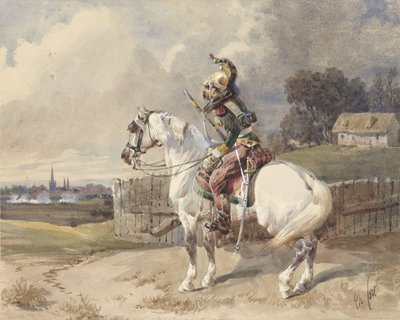 Fransk dragon på en hvid hest, drejet til venstre, i profil af Théodore Fort (signed by artist)