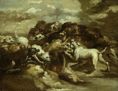 Tysk: Hunde kæmper mod bjørne af Theodore Gericault