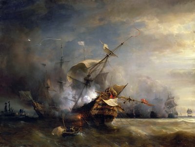 Søslaget nær Lizard Point, Cornwall den 21. oktober 1707 af Jean Antoine Theodore Gudin