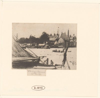 Udsigt over floden med både Battersea fra Chelsea af Théodore Roussel (signed by artist)