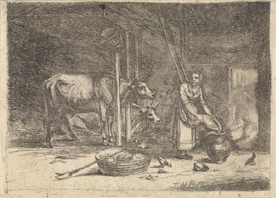 Kostald med malkepige af Théodore Wynant Stallenbergh