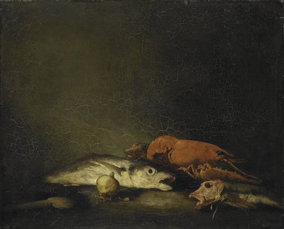 Stilleben med fisk og en hummer af Théodule Augustin Ribot