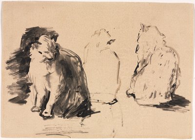 Cats recto, skitse af to figurer, der omfavner verso. af Auguste Theodule Ribot