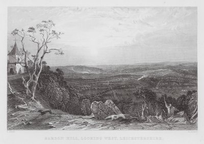 Bardon Hill, ser mod vest, Leicestershire (gravering) af Thomas (after) Allom