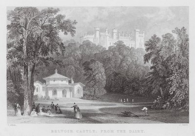 Belvoir Castle, fra mejeriet (gravering) af Thomas (after) Allom