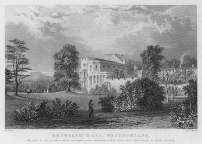 Brougham Hall, Westmorland, sæde for Henry Brougham, Baron Brougham og Vaux, Storbritanniens Lord High Chancellor (gravering) af Thomas (after) Allom