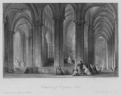 Cathedral of St Gatien, Tours (gravering) af Thomas (after) Allom