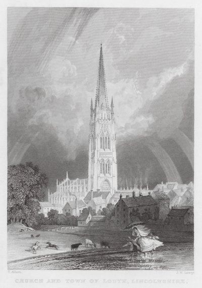 Kirke og by i Louth, Lincolnshire (gravering) af Thomas (after) Allom