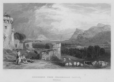 Edinburgh fra Craigmillar Castle, Midlothian (gravering) af Thomas (after) Allom