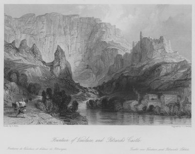 Vaucluse-fontænen og Petrarcas slot (gravering) af Thomas (after) Allom