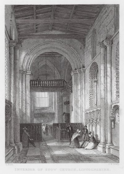 Interiør af Stow Church, Lincolnshire (gravering) af Thomas (after) Allom
