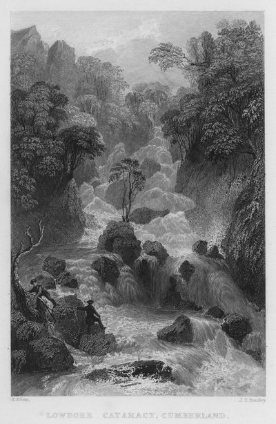 Lowdore Cataract, Cumberland (gravering) af Thomas (after) Allom