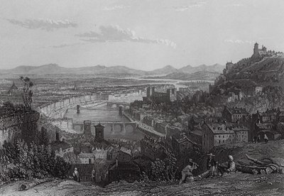 Lyon, fra La Croix Rousse (kobberstik) af Thomas (after) Allom