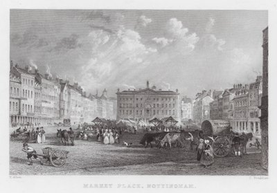 Market Place, Nottingham (gravering) af Thomas (after) Allom