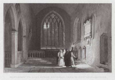 Monument til Lord Byron, Hucknall Church, Nottinghamshire (gravering) af Thomas (after) Allom