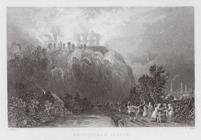 Nottingham Castle (gravering) af Thomas (after) Allom