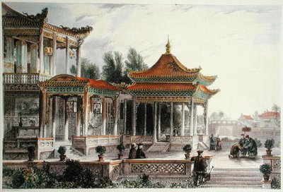 Pavillon of the Star of Hope, Tong Chow, ca. 1850 (farve litho) af Thomas (after) Allom