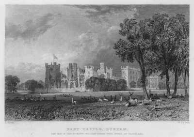 Raby Castle, Durham, sæde for William-Harry Vane, hertug af Cleveland (gravering) af Thomas (after) Allom