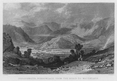 Rossthwaite, Borrowdale, fra vejen til Watenlath (gravering) af Thomas (after) Allom