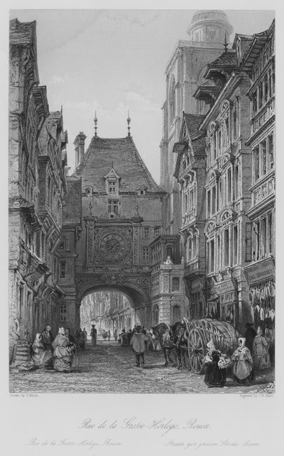 Rue de la Grosse-Horloge, Rouen (gravering) af Thomas (after) Allom
