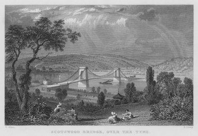 Scotswood Bridge, over Tyne (gravering) af Thomas (after) Allom