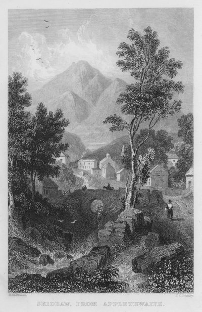 Skiddaw, fra Applethwaite (gravering) af Thomas (after) Allom