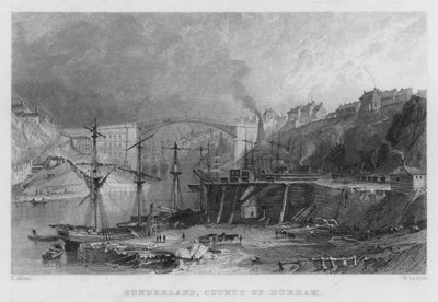 Sunderland, County of Durham (gravering) af Thomas (after) Allom