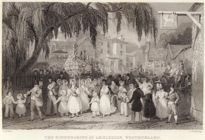 The Rushbearing ved Ambleside, Westmorland (gravering) af Thomas (after) Allom