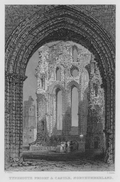 Tynemouth Priory and Castle, Northumberland (gravering) af Thomas (after) Allom