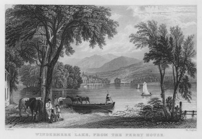 Windermere Lake, fra færgehuset (gravering) af Thomas (after) Allom