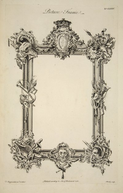Design til en billedramme, pub. 1761 (gravering) af Thomas (after) Chippendale