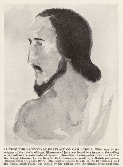 Portræt af Jesus Kristus fra Roms katakomber (litho) af Thomas (after) Heaphy