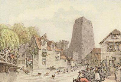 En andejagt (farve litho) af Thomas (after) Rowlandson
