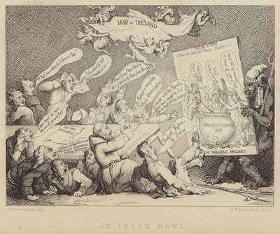 Et irsk hyl: møde i National Convention of United Irishmen bliver vist republikanismens rædsler, eksemplificeret af den franske revolution af Thomas (after) Rowlandson