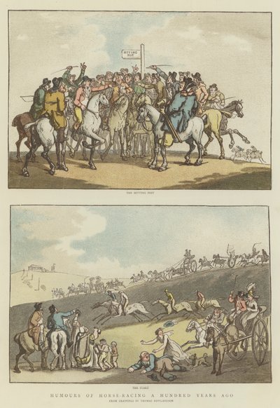 Humor om hestevæddeløb for hundrede år siden (chromolitho) af Thomas (after) Rowlandson
