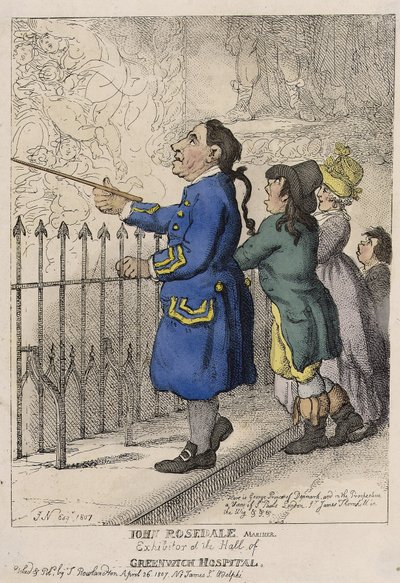 John Rosedale, sømand, besøgsguide til Greenwich Hospitals lobby (England) af Thomas (after) Rowlandson