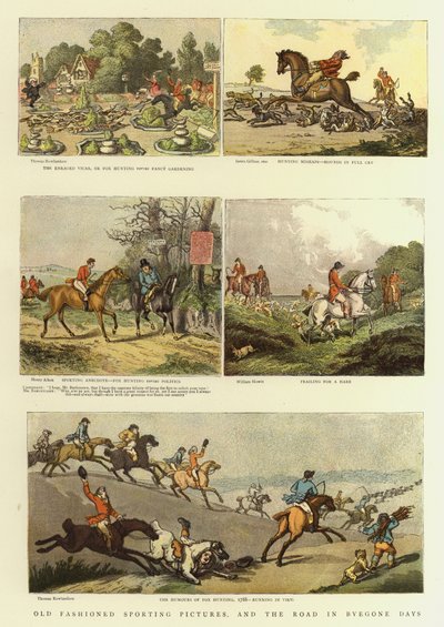 Gammeldags sportsbilleder og vejen i svundne dage (farve litho) af Thomas (after) Rowlandson