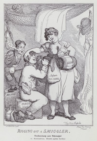 Rigning af en smugler (litho) af Thomas (after) Rowlandson