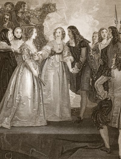 Charles II, der modtager hertuginden af Orleans i Dover, indgraveret af W. Bromley, illustration fra David Humes 