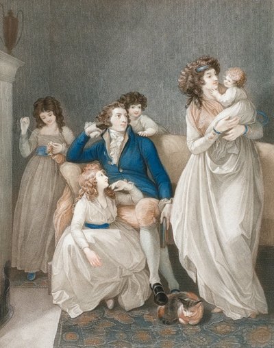 I slutningen af det 18. tidlige 19. århundrede velstående familiescene. af Thomas (after) Stothard
